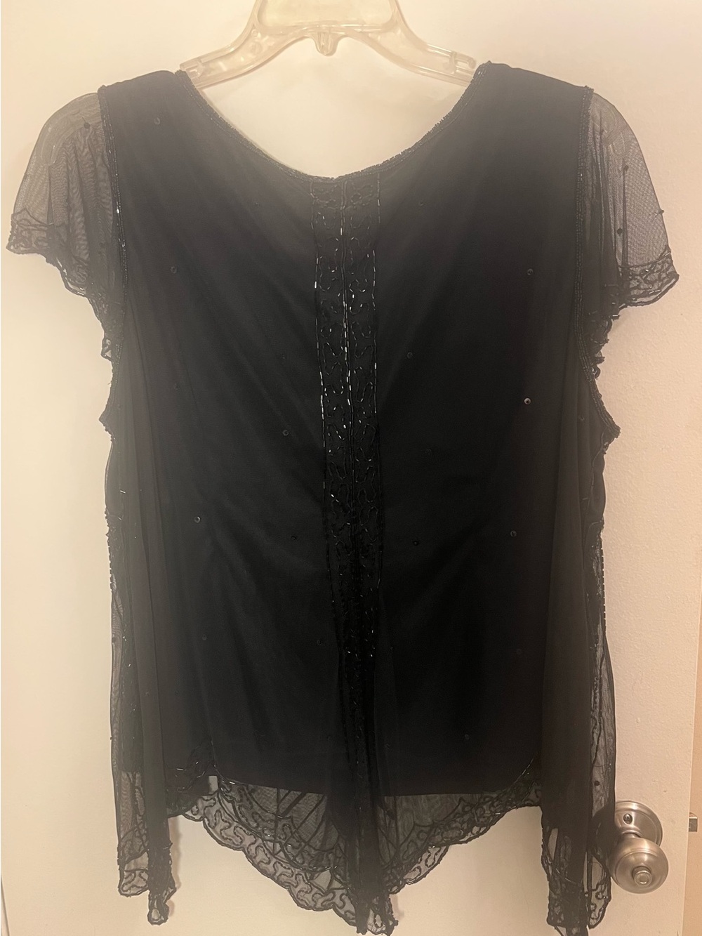 Scala Black Beaded V-Neck Sheer Overlay Evening Blouse, Size 3x - Picture 2 of 3